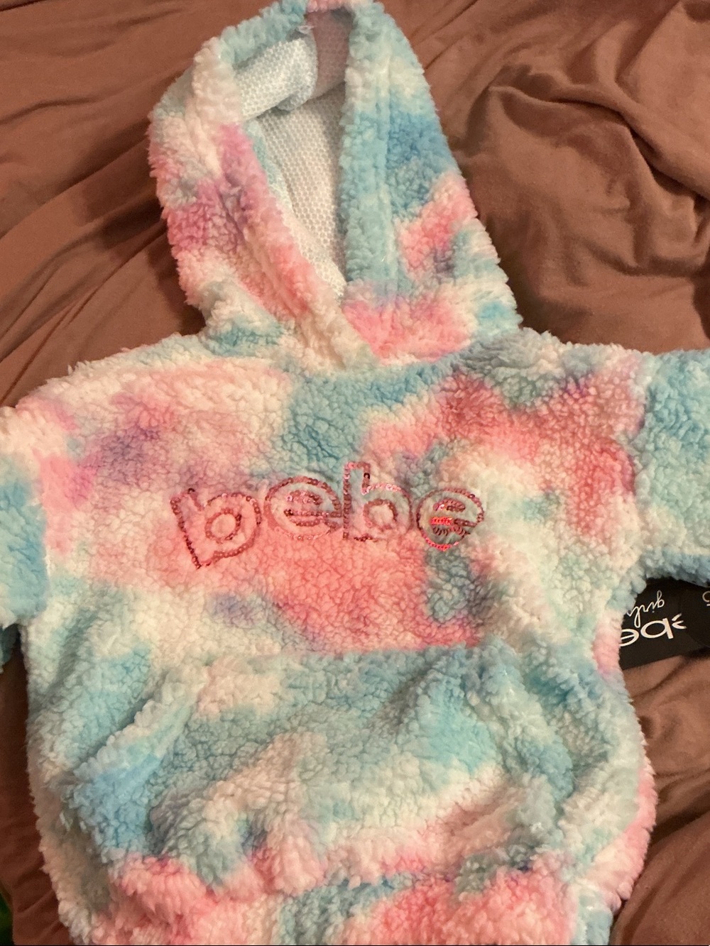 bebe Pastel Tie-Dye Sherpa Hoodie in Pink, Blue, White